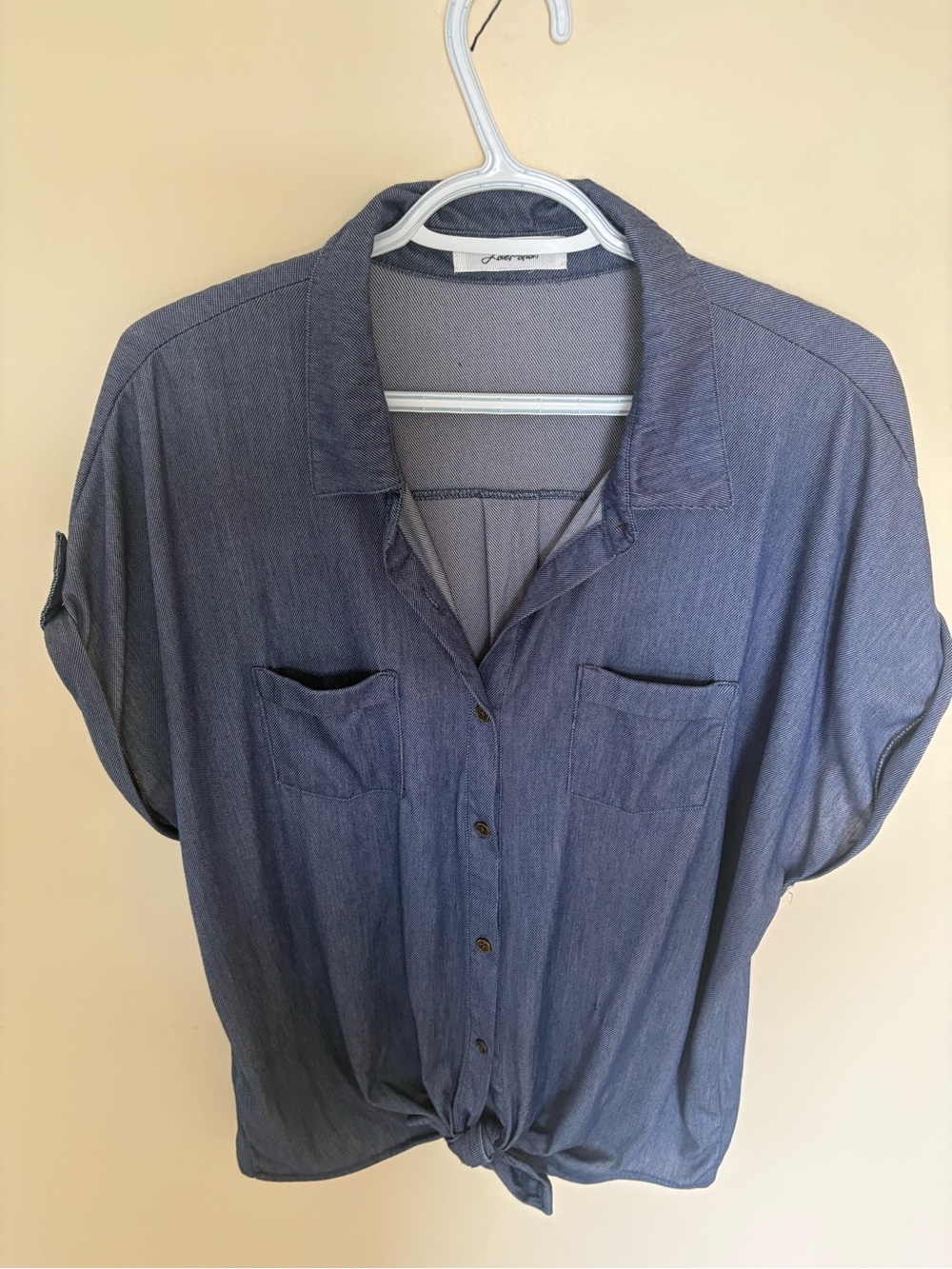 Women's Button-Front Relaxed Blouse in Slate Blue